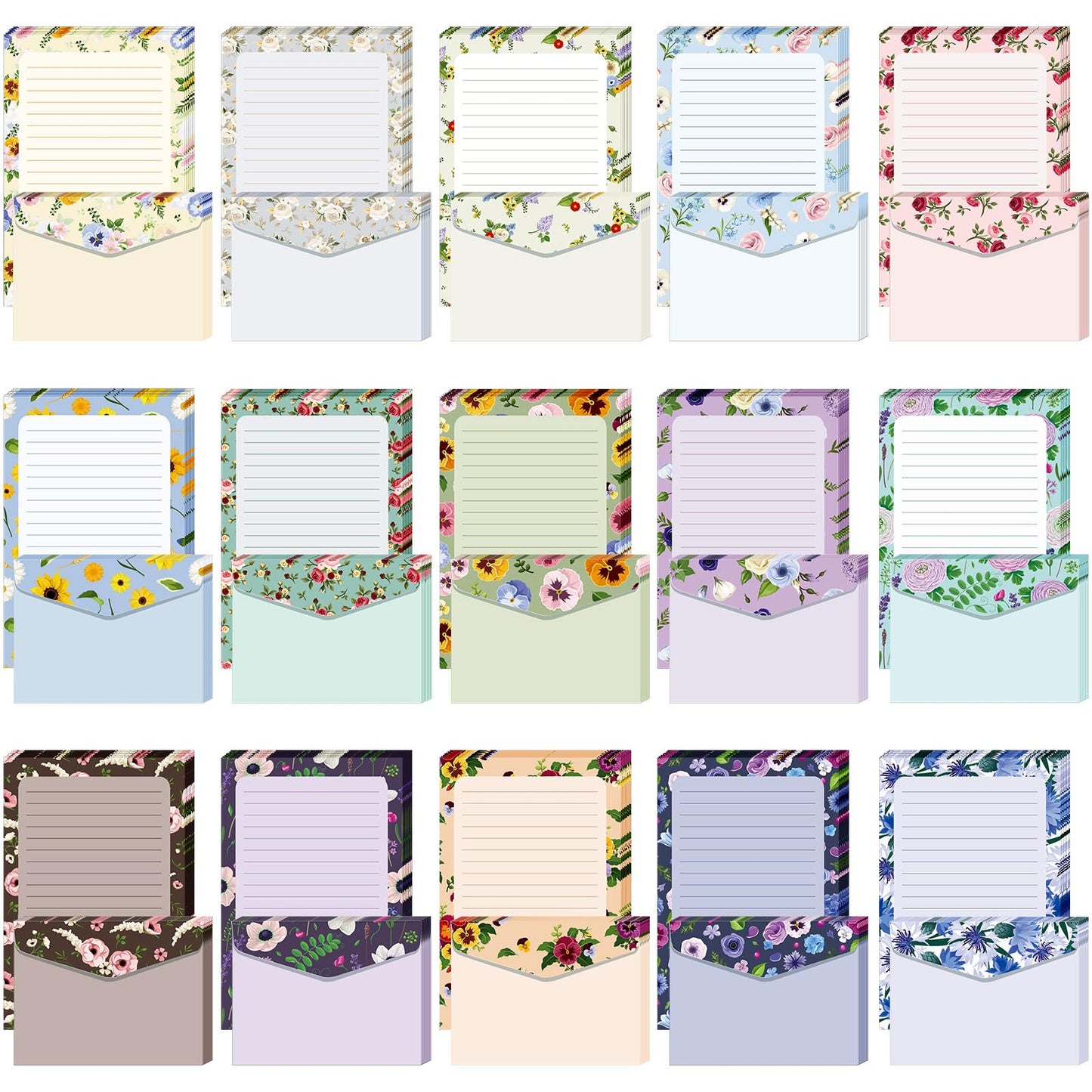 Geyee 200 Pieces Watercolor Stationary Paper and Envelopes Include 100 Lined Sheets and Envelopes, 5. 5 x 8. 25 Inch Double Sided Printing Letter Writing Paper with Mailers(Floral)