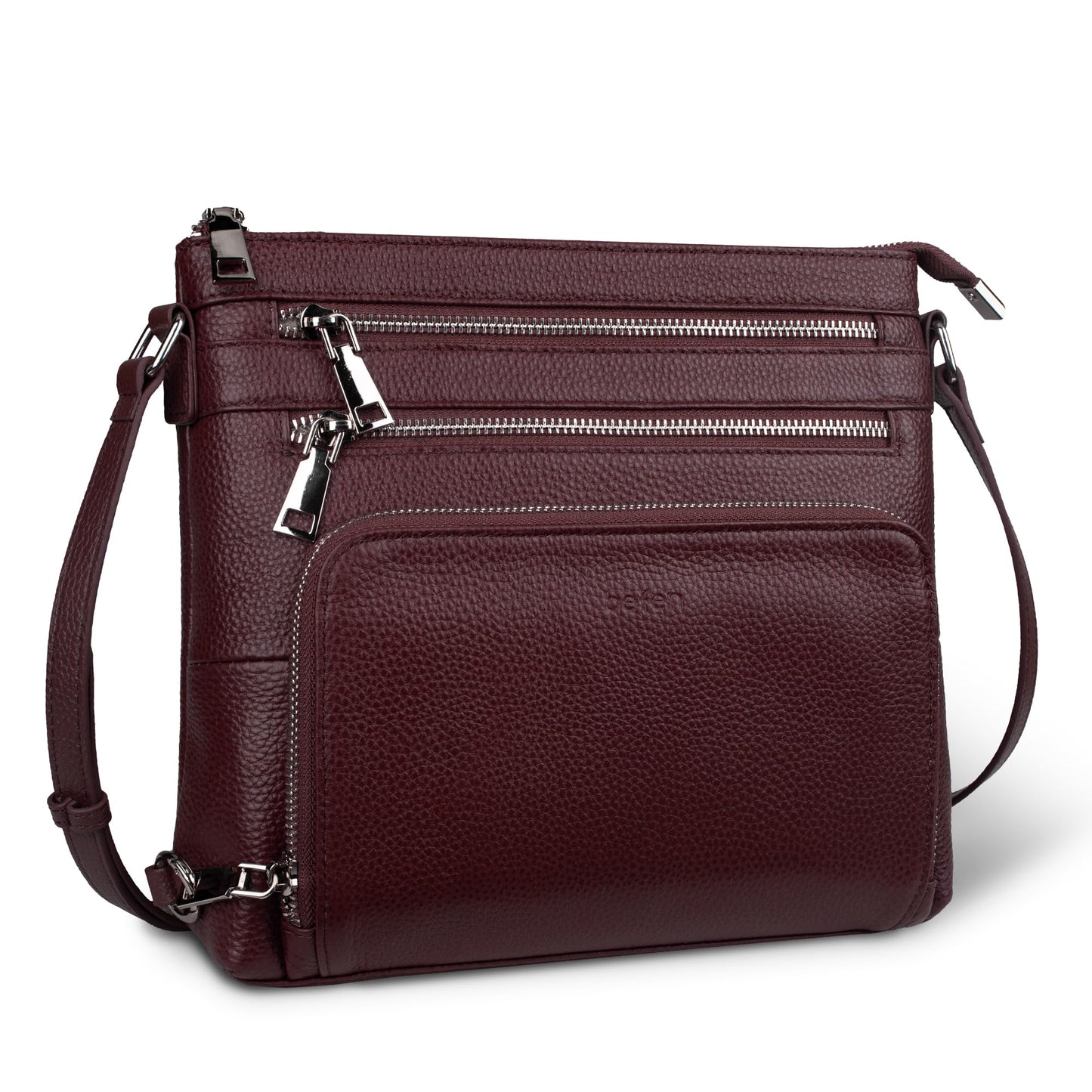 befen Genuine Leather Crossbody Purses for Women, Ladies Anti-Theft Medium Crossbody Shoulder Bags with Built in RFID Blocking Wallet Burgundy Red