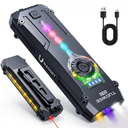 UV Flat EDC Flashlight Rechargeable 1800 High Lumens Pocket Light with RGB,Magnetic Base Small Flashlights with Dual Switch,Stepless Dimming,USB-C Waterproof Work Flash Light for Work,Home,Emergencies