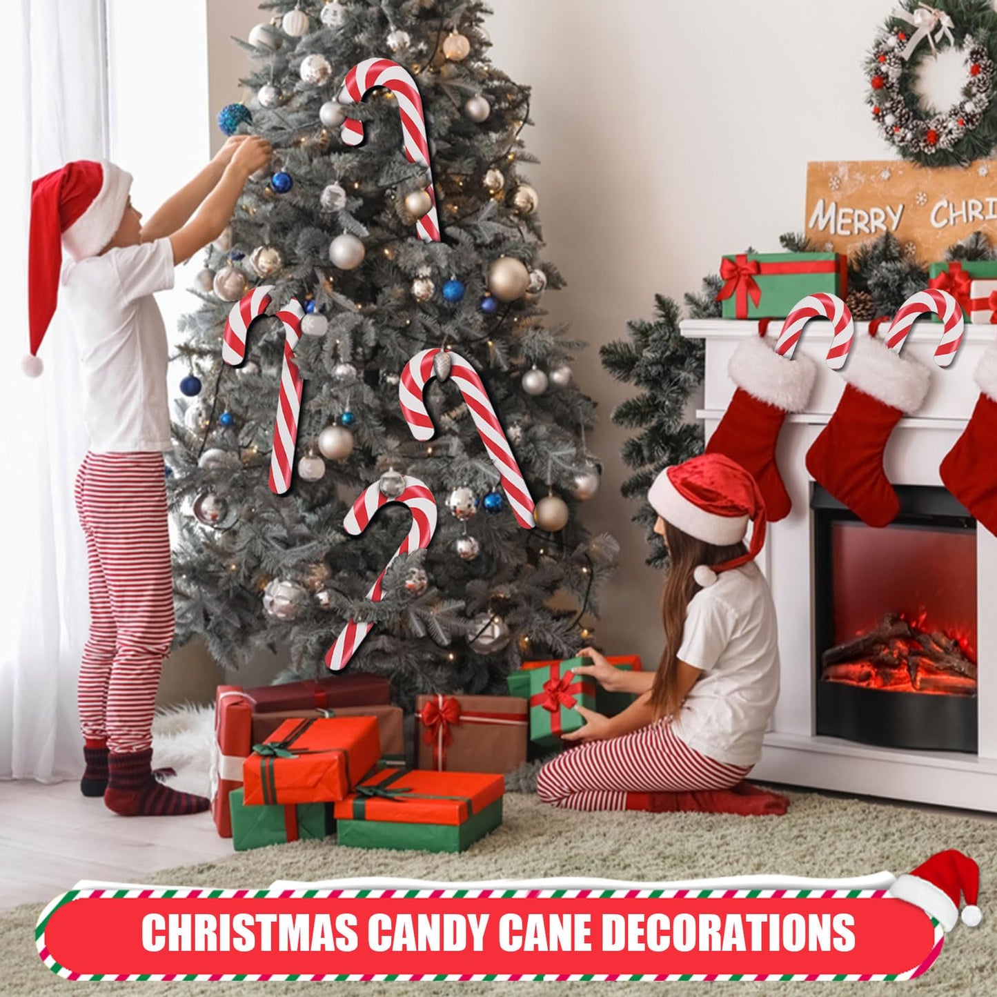 AWIZOM 12 Pcs 11.8 Inch Large Christmas Candy Canes Decorations Red White Wooden Candy Cane Ornaments Rustic Christmas Tree Hanging Decorations for DIY Crafts Xmas Holiday Party Supplies