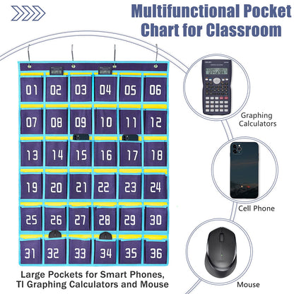 Loghot Classroom Accessories Closet Pocket Chart for Cell Phones Holder Wall Door Hanging Organizer (36 Pockets Blue)