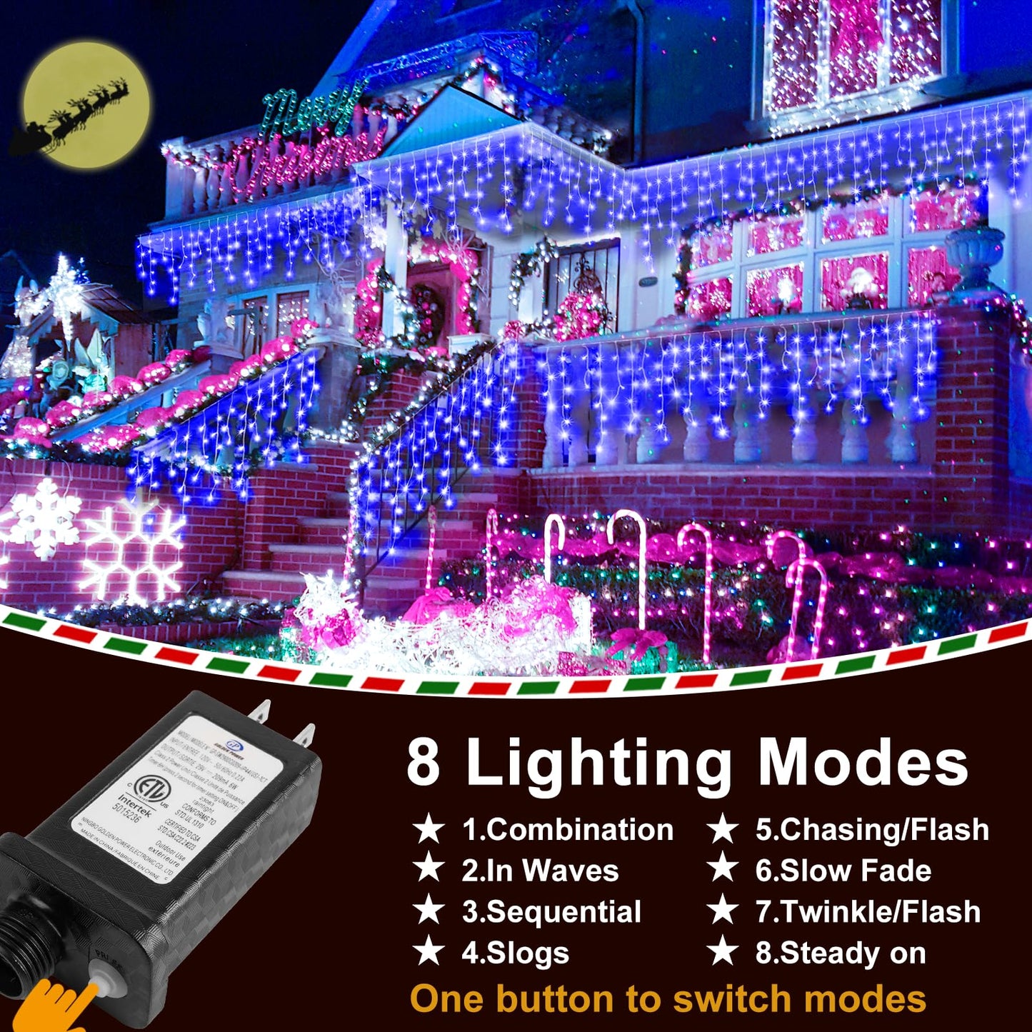 KNONEW 164FT 1600 LED Christmas Lights Outdoor Decoration Blue Timer 8Modes Hanging Fairy String Lights with 320 Drops, Plug in Waterproof Indoor Decor for Holiday Wedding Party Window Garden