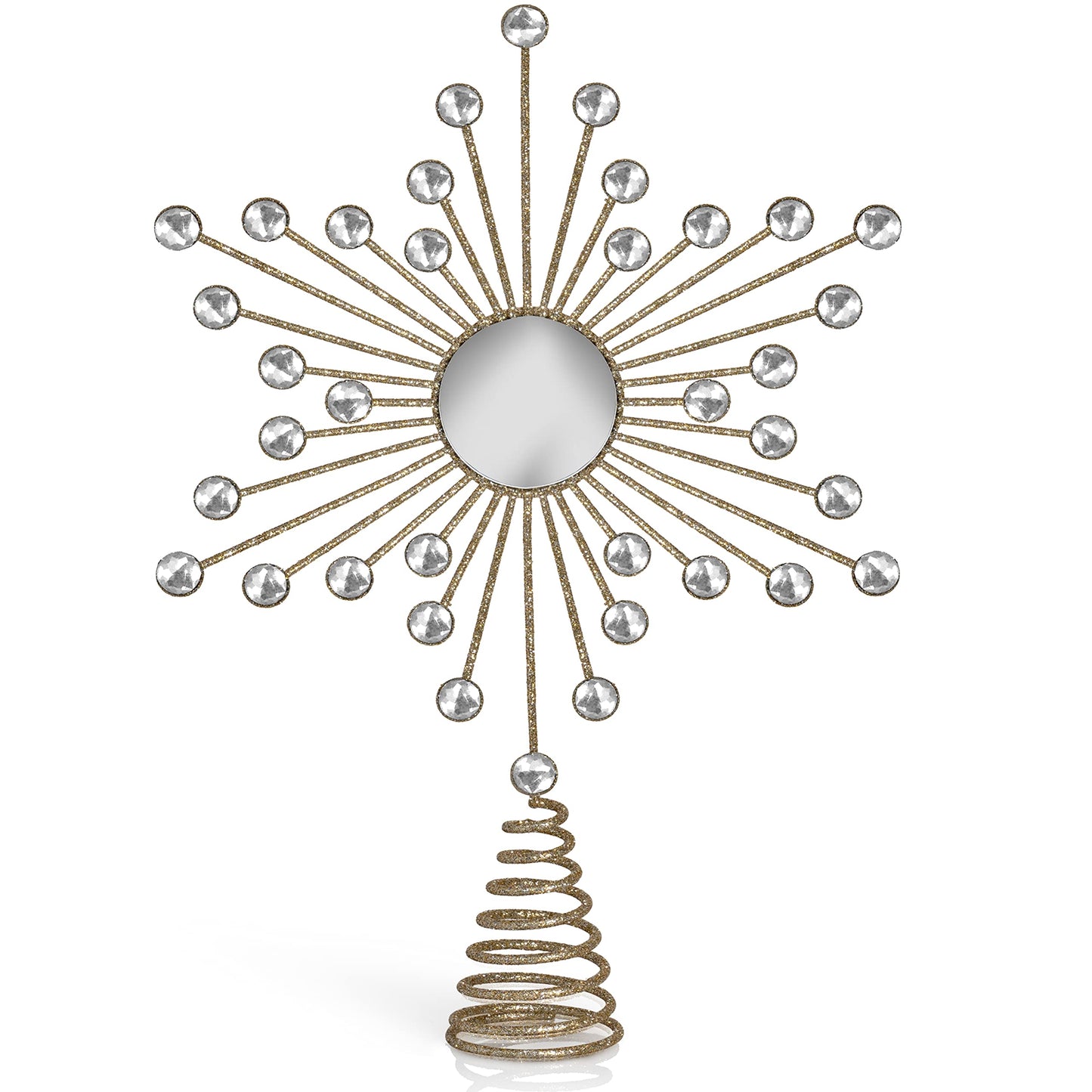 Ornativity Jewel Star Tree Topper - Gold Glitter Sparkling Metal Wire Xmas Star Topper with Sparkly Gem Finish Christmas Tree Top Holiday Decor Ornament Decoration 12"