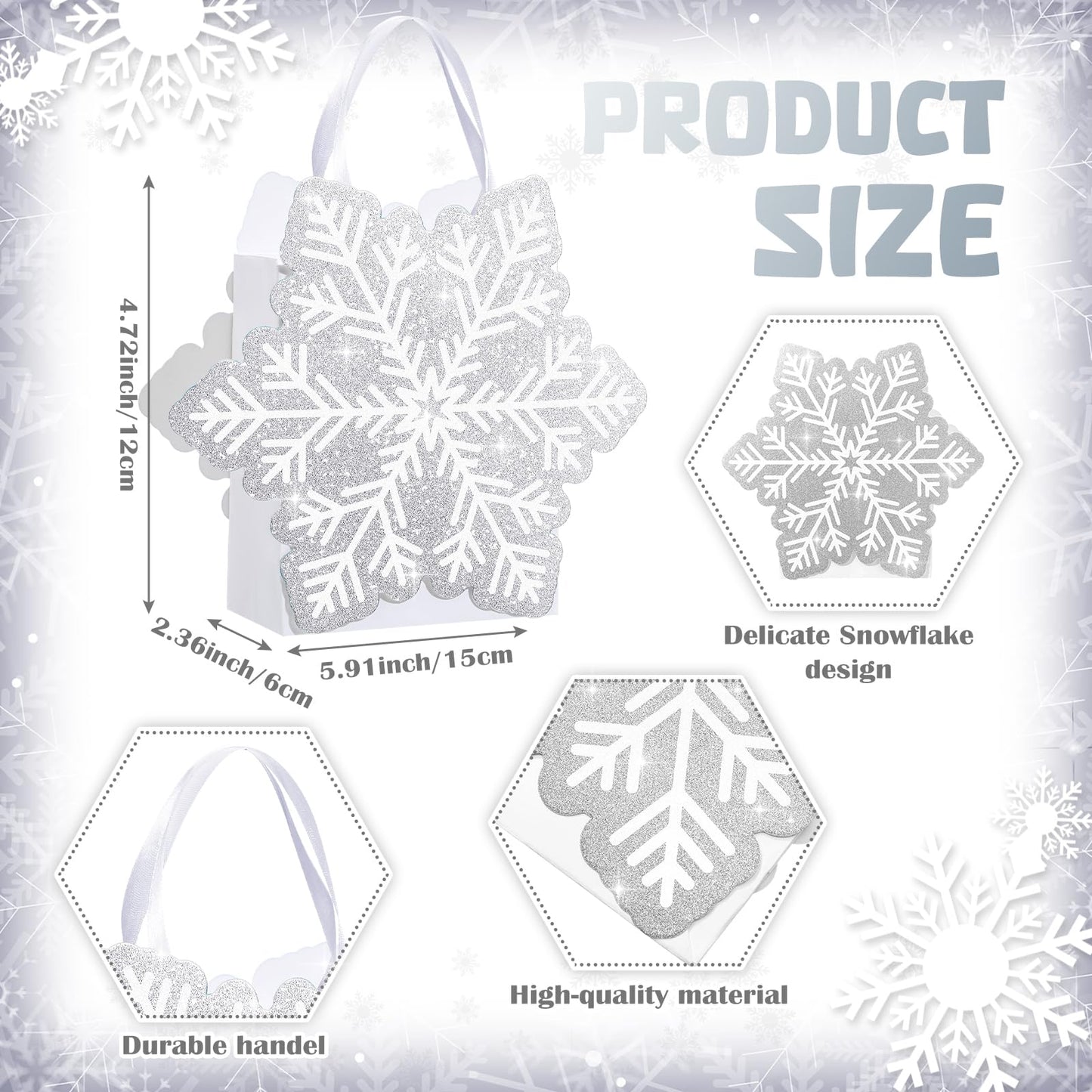 Kolldenn 12 Pcs Glitter Winter Snowflake Paper Bags Snowflake Party Favors Gift Bags with Handle for Summer Christmas Winter Holiday Birthday Wonderland Party Supplies Candy Treat Goodie