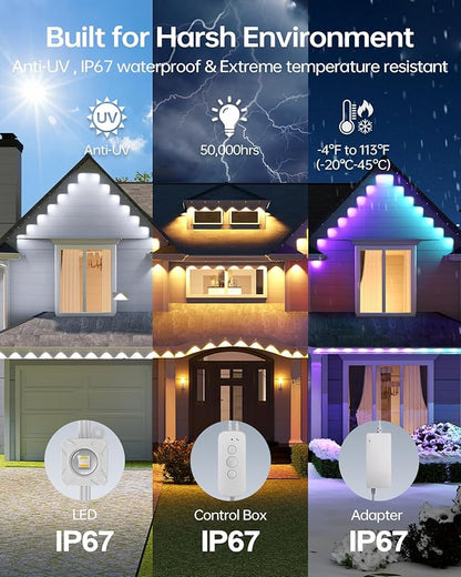 ASAHOM Permanent Outdoor Lights Pro S108F, 400FT with 288 RGBCW LEDs, WLED Integration, AI Lighting, 30000 Lighting Effect Combinations, IP67 Waterproof for Halloween Christmas Daily Decor, White