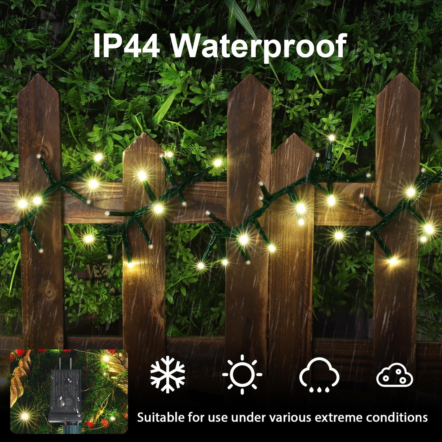LAMPHOME 500 LED String Lights - Outdoor, 46ft, 500LED, Warm White, Plug-in Twinkle Fairy Lights with 11 Modes, Bedroom, Christmas