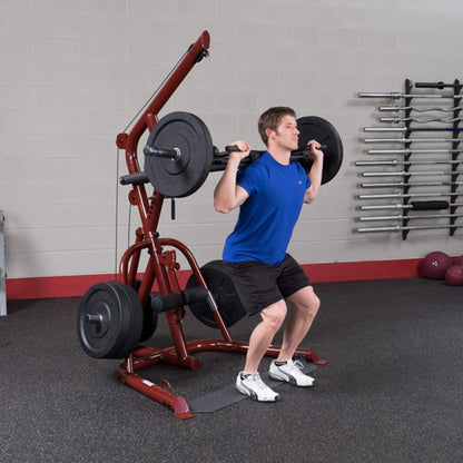Body-Solid (GLGS100 Corner Leverage Gym for Strength Training, 3 Station Exercise Equipment, Red