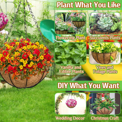 ZeeDix Hanging Baskets for Plants Outdoor-3 Pack 12 Inch Hanging Planters with Coconut Liners, Metal Round Hanging Planter for Flowers Vegetables
