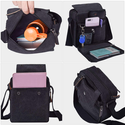 dealcase Canvas Small Messenger Bag for Men Women, Casual Shoulder Bag Chest Bag Travel Carry Bag Multi-pocket Purse