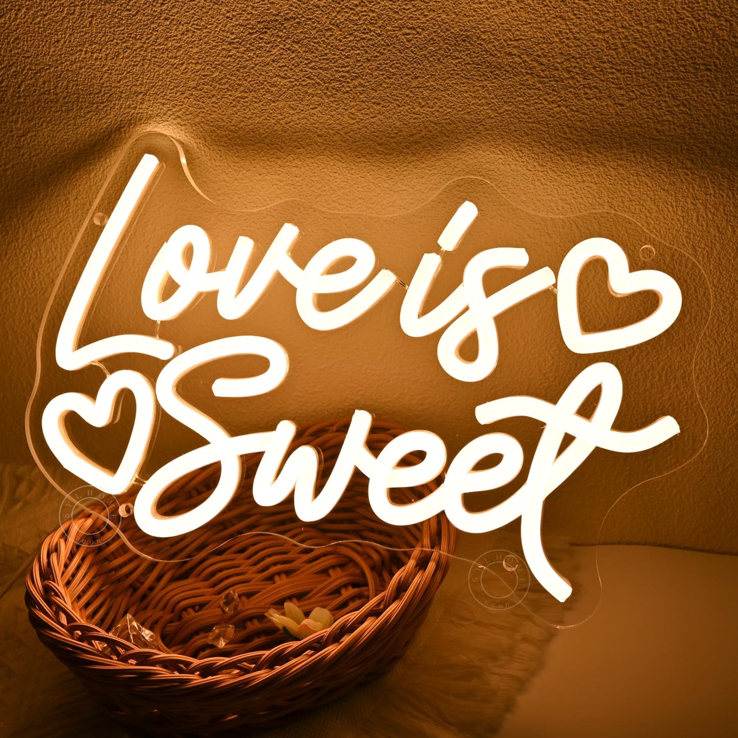 SYLHOME Love Is Sweet Led Neon Light Sign Home Candy Dessert Snack Bar Kitchen Wedding Birthday Party Wall Sign Decor Christmas Heart Gifts 11.81" X 7.6" USB