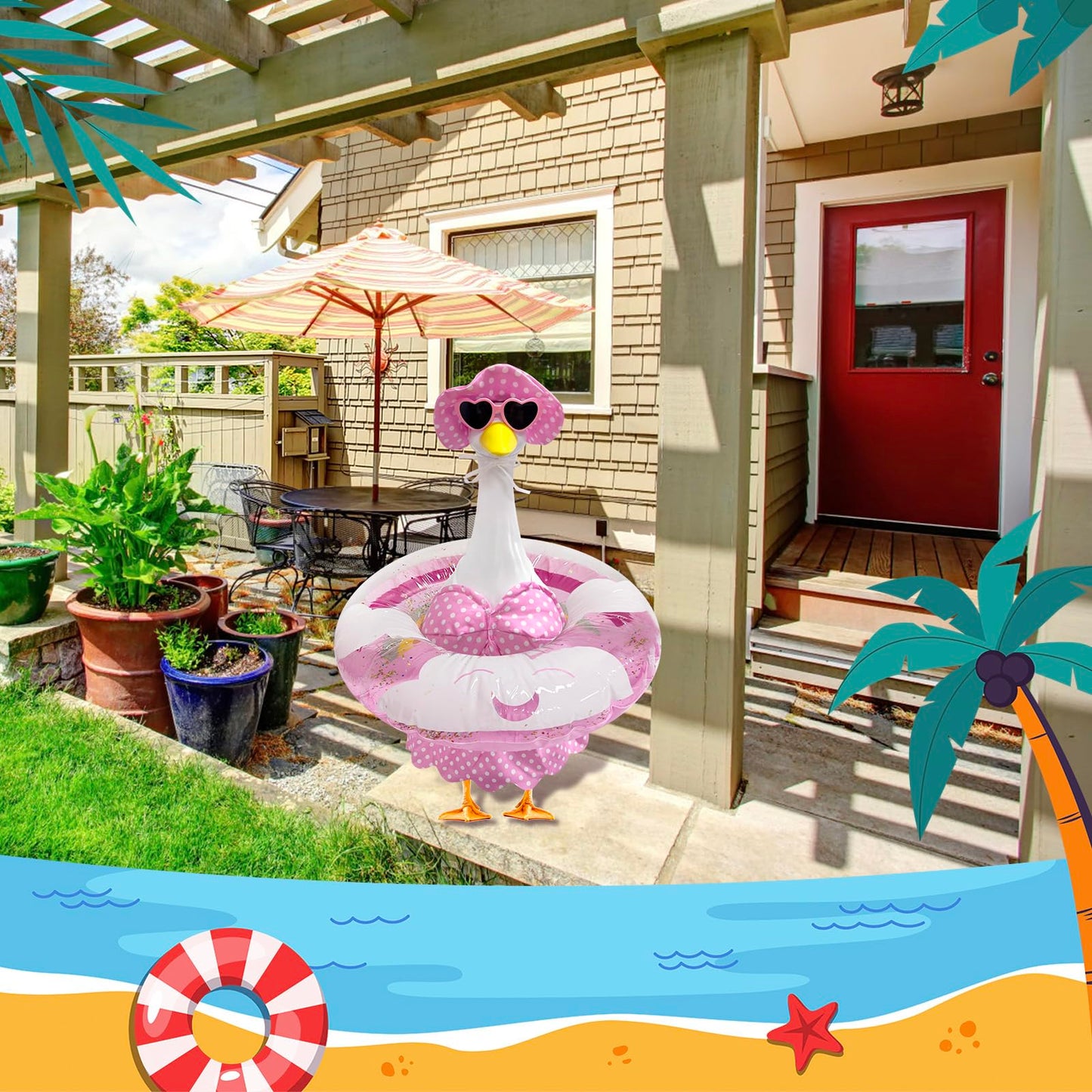 UGRASEA Porch Goose Outfit Swimsuit, Summer Bikini Goose Costume, 23'' Lawn Goose Statue Costume for Outdoor Garden Patio Decoration (Pink)