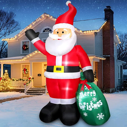 7FT Christmas Inflatable Santa Claus with Gift Bag, Blow up Giant Santa Claus Indoor Decoration, Built-in LED Lights for Lawn Patio Garden Home Display Hall Xmas Holiday Vacation Party Outdoor Decor