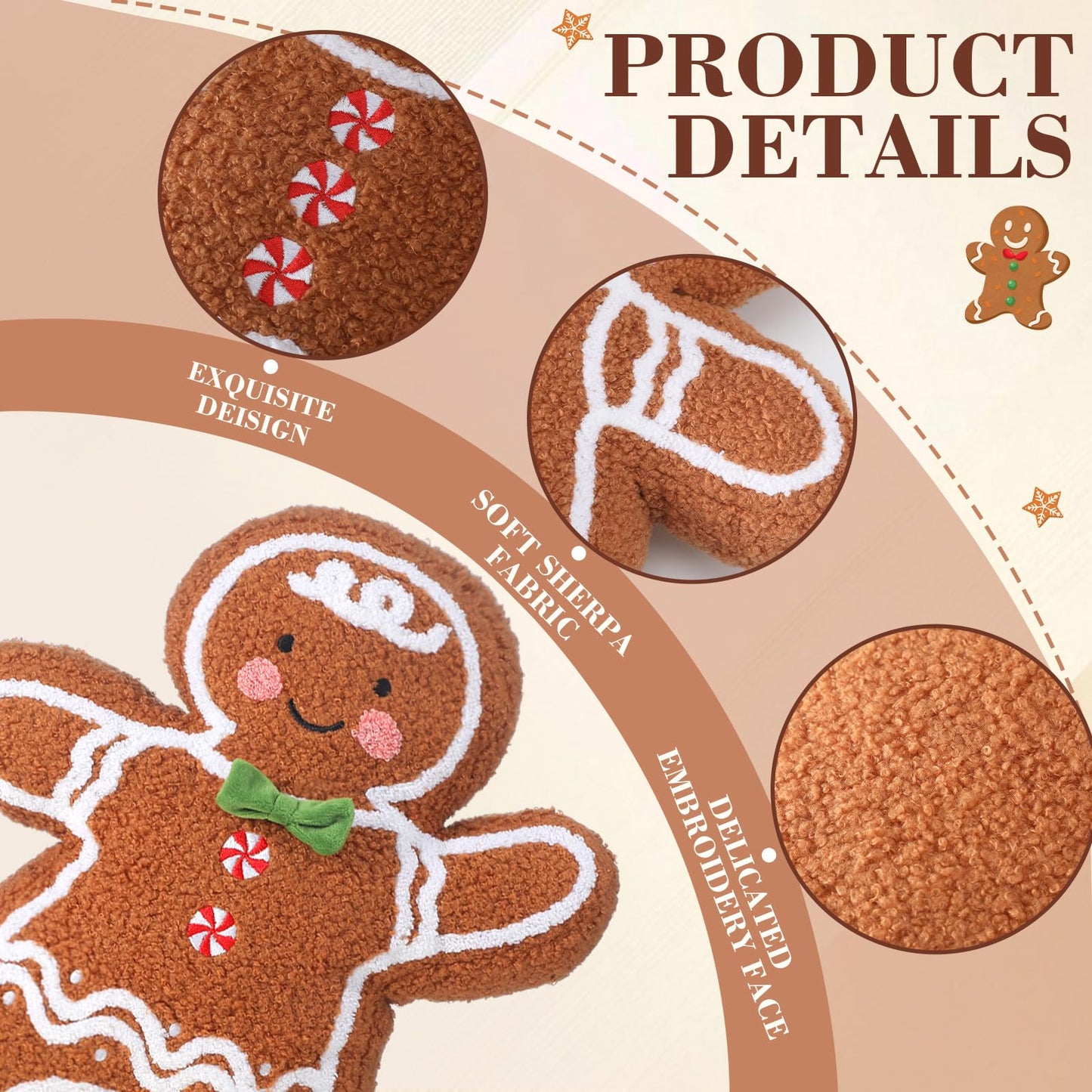 Burbell 2 Pack Gingerbread Couple Throw Pillows 12.5 x 15 Inch Christmas Plush Pillows Soft Sherpa Gingerbread Man Woman Dolls for Holiday Party Cushion Bed Room Decorative Xmas Gift