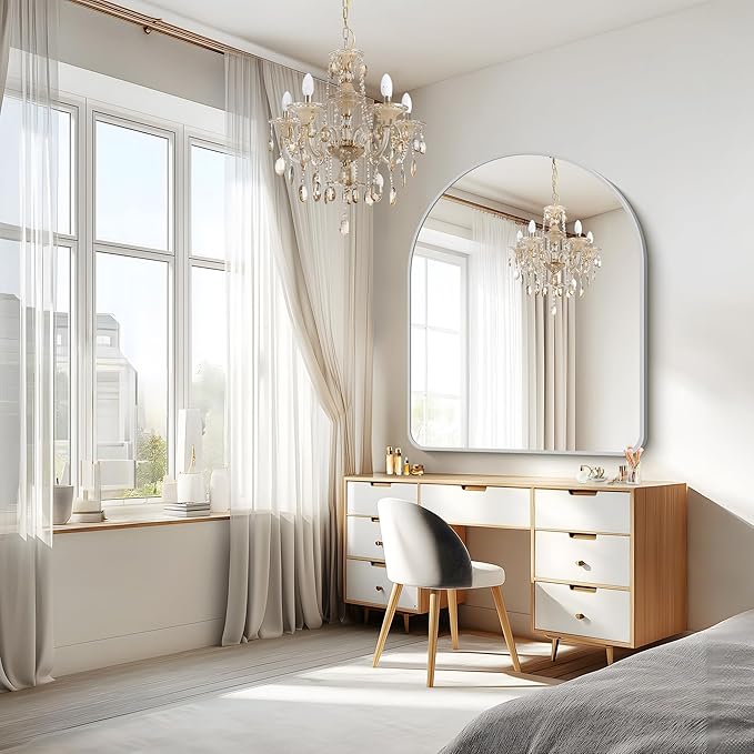 FORBATH Large Arched Wall Mirror 48x40 Inch, Silver Arch Bathroom Mirror with Aluminum Frame, Arched Mirror for Dresser, Fireplace,Entryway,Home Decor,Hanging or Leaning Against Wall