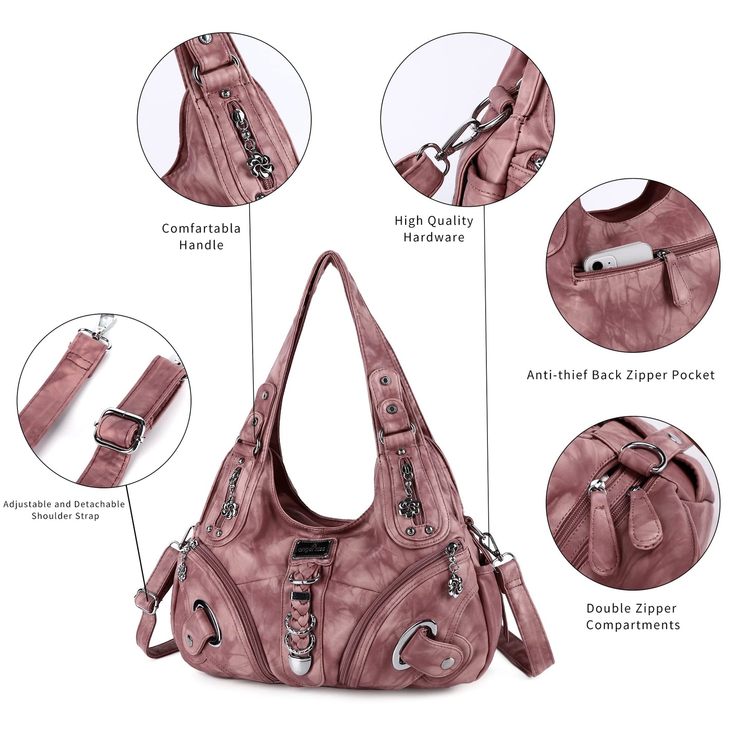 Angelkiss Hobo Purses and handbags for Women Satchel Handbag Women Purses Large Daily Shoulder Bags