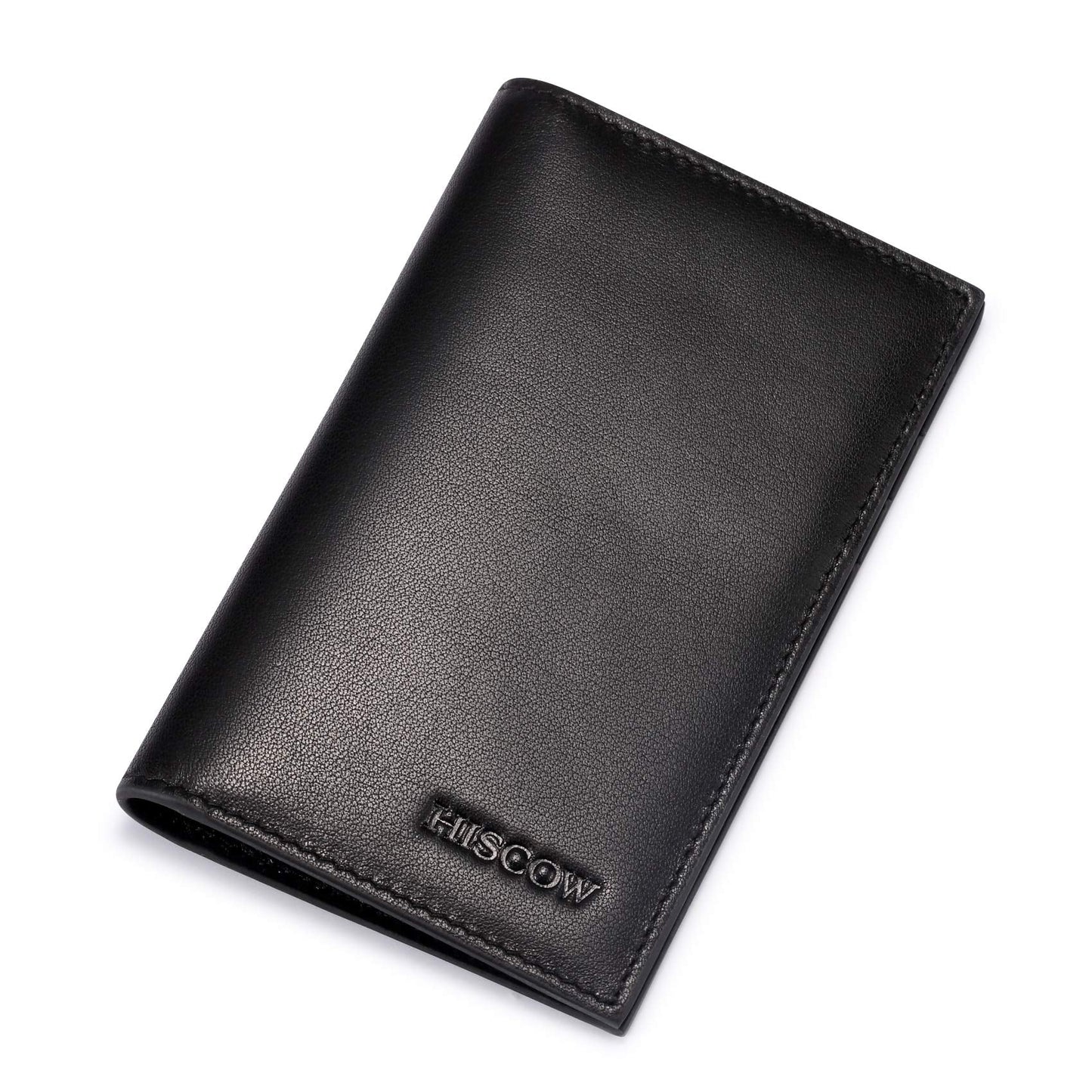 HISCOW Slim Leather Credit Card Holder for Men & Women 8cc, Italian Calfskin (Black)