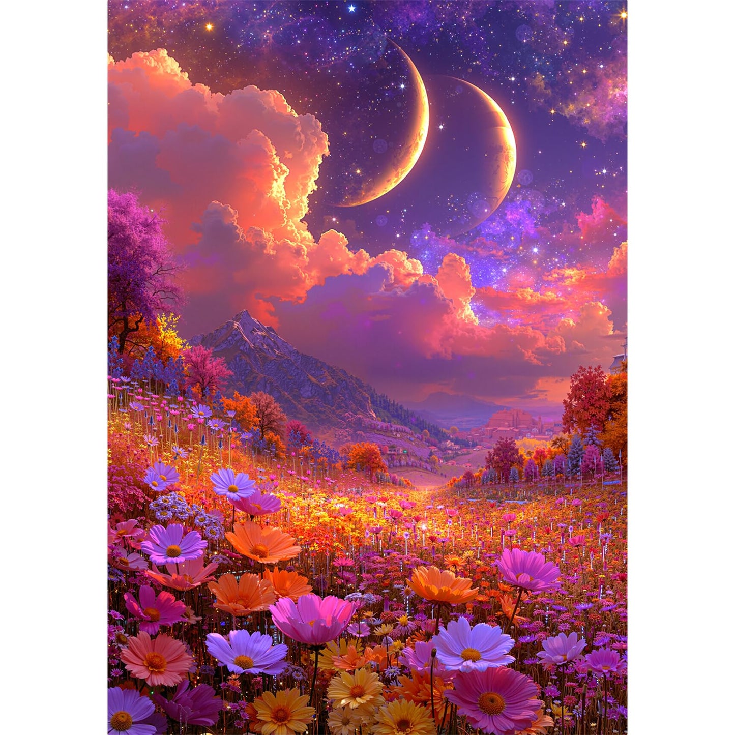 1000 Piece Jigsaw Puzzle, Dreamy Twin Crescent Moon Starry Sky