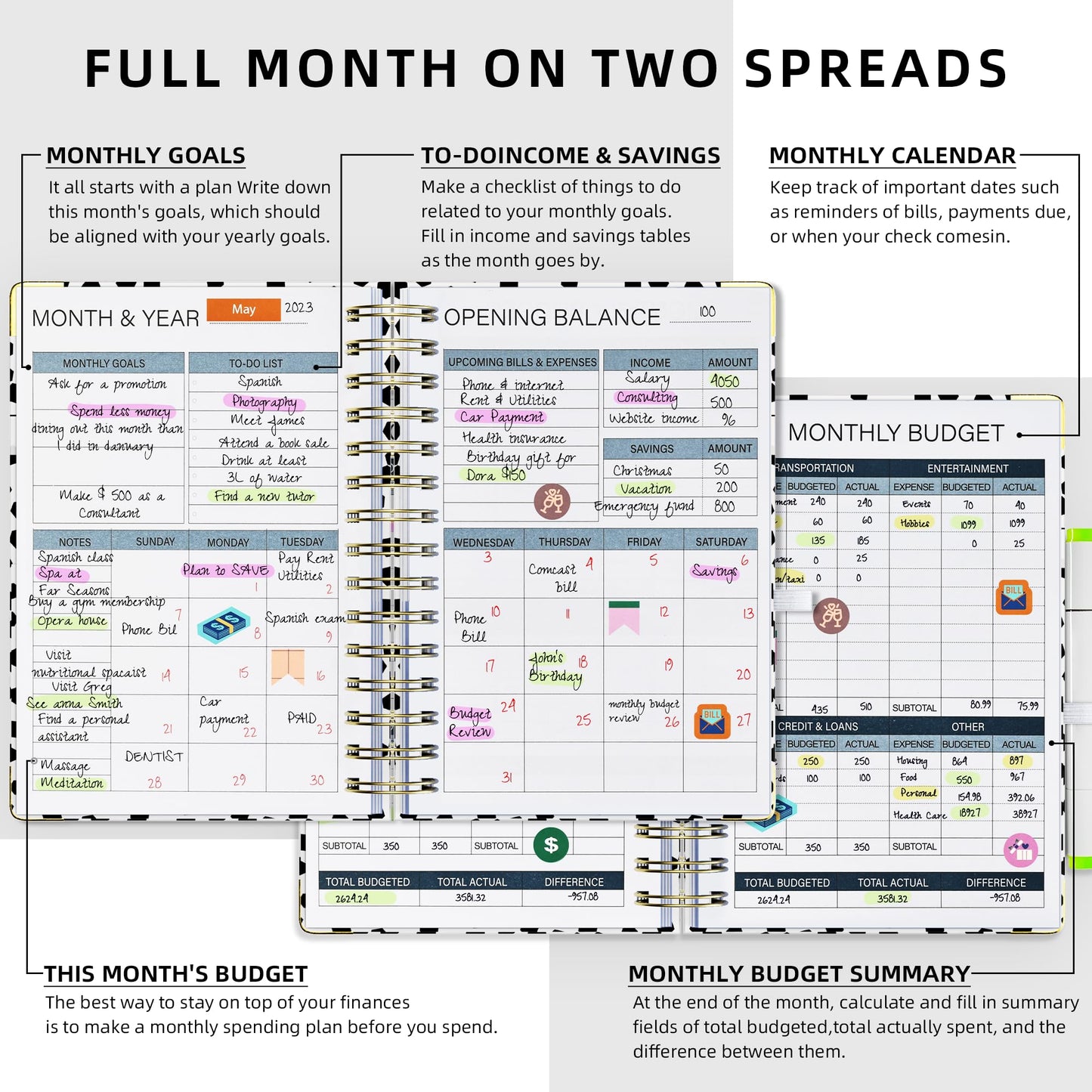 Ospelelf Budget Planner - Budget Book with Bill Organizer and Expense Tracker, 12 Month undated Budget Planner/Account Book to Take Control of Your Money, Start Anytime(Polka dots)