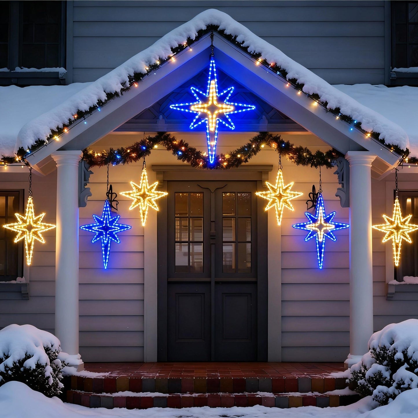 Wettal 36'' Christmas Star of Bethlehem LED Star Hanging Lights Nativity Holy Family Light for Door Window Porch Wall Decoration Plug Operated Lighted Hanging Tree Topper(Blue, Warm Light)
