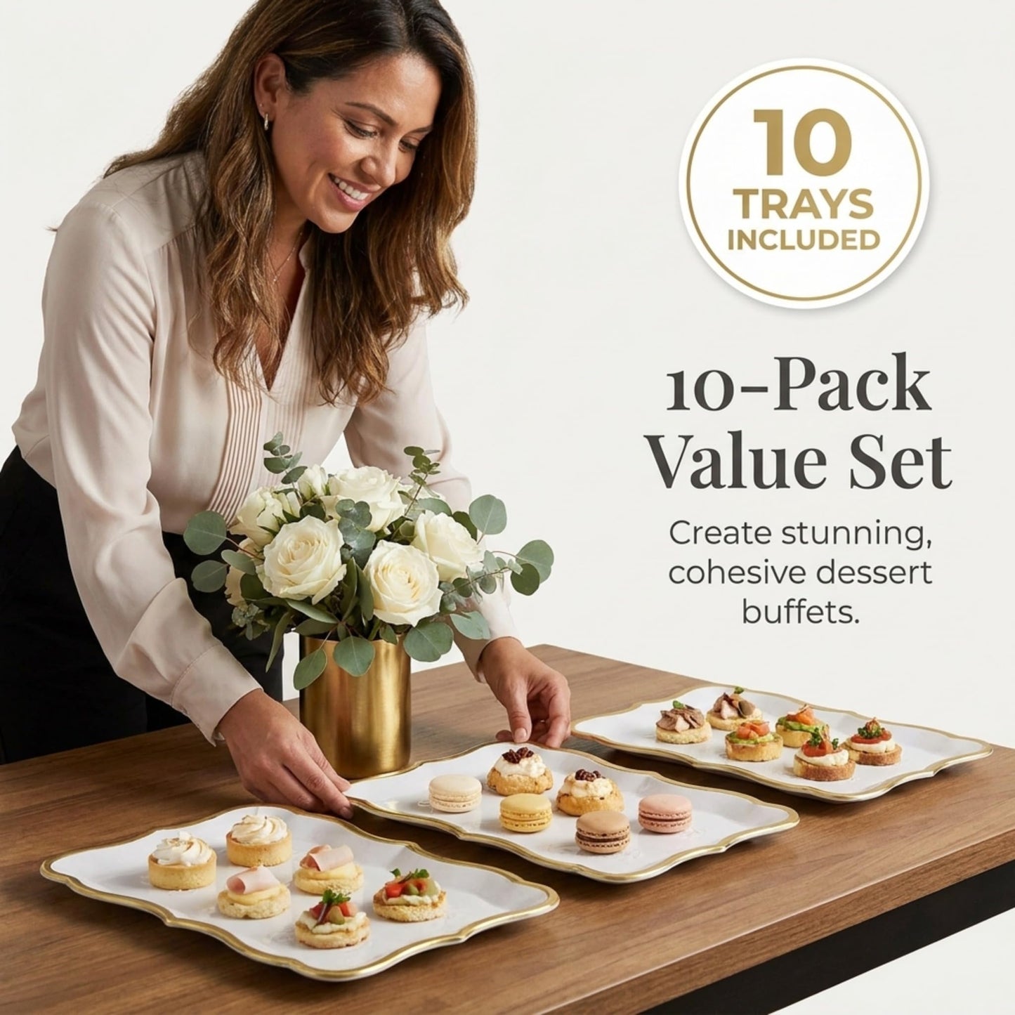 Gift Boutique Decorative Trays 10 Pack Gold Rim Display Platters Cardboard 9 x 13 Inch Wedding Birthday Party Dessert Decor