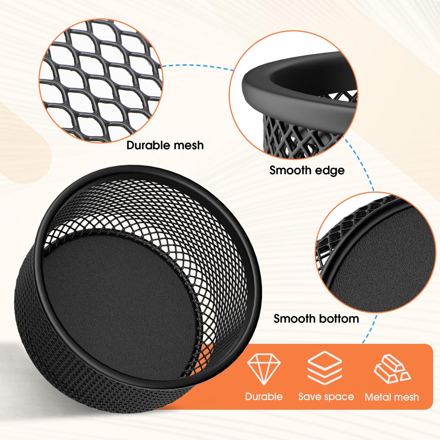 MaxGear Paper Clip Holder, Stackable PaperClip Organizer for Desk, 4 Pack Metal Mesh Paper Clip Holders with Non-Slip EVA Pad, Desk dispensers for Office Binder Box, Black