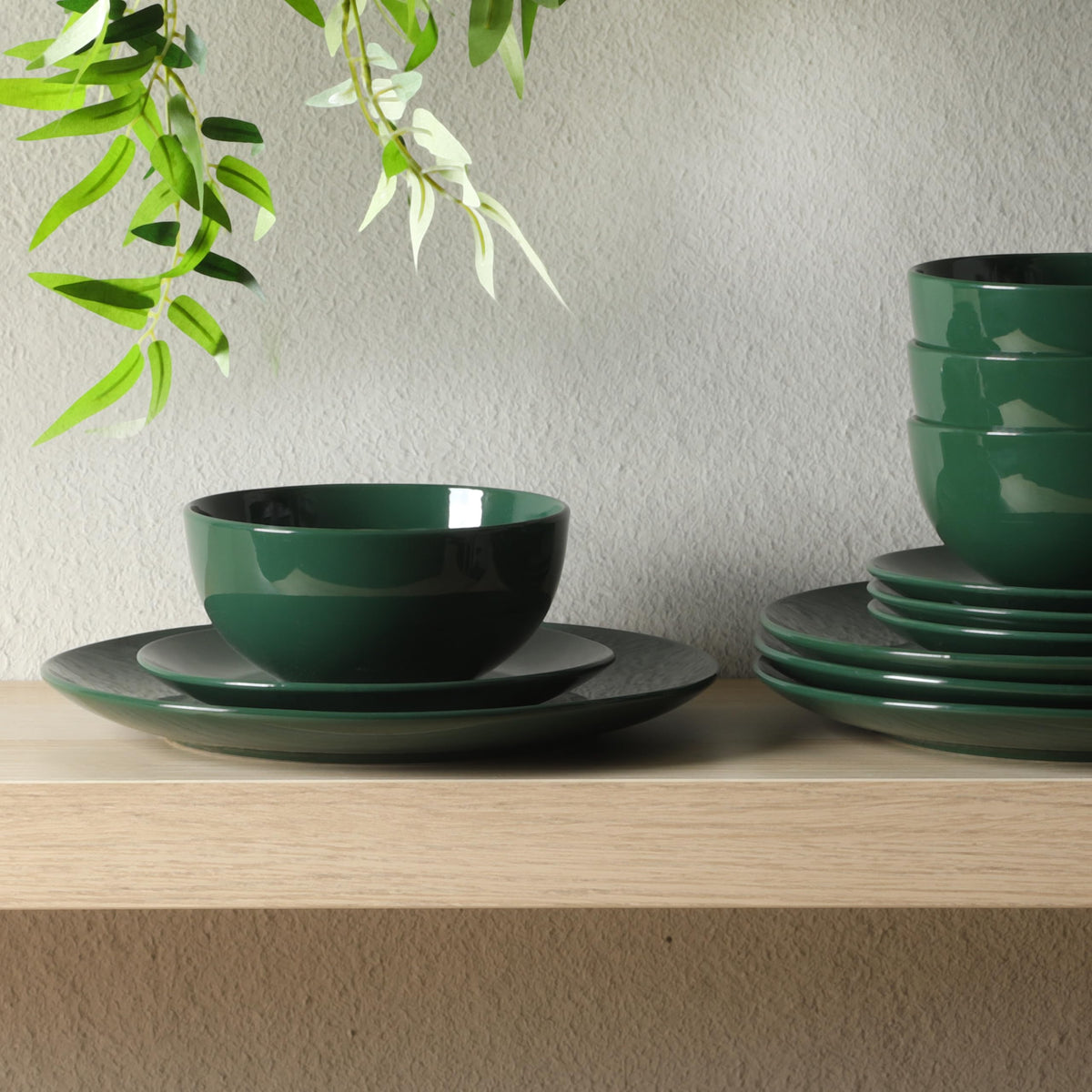 Gibson Home Queenslane 16 Piece Double Bowl Plates and Bowls Dinnerware Sets - Matte Blue