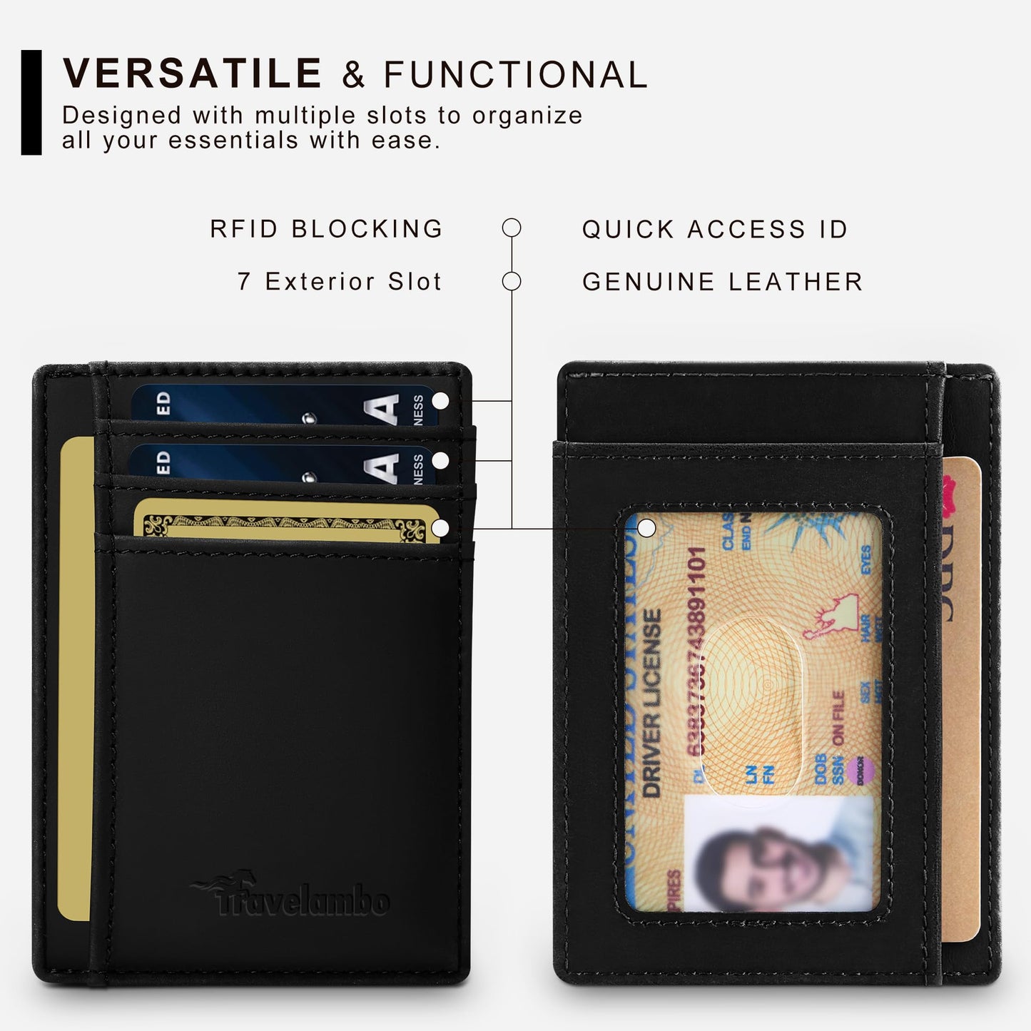Travelambo 100% Genuine Leather Wallet for Men and Women, Slim Minimalist RFID Blocking Front Pocket Credit Card Holder with Gift Box