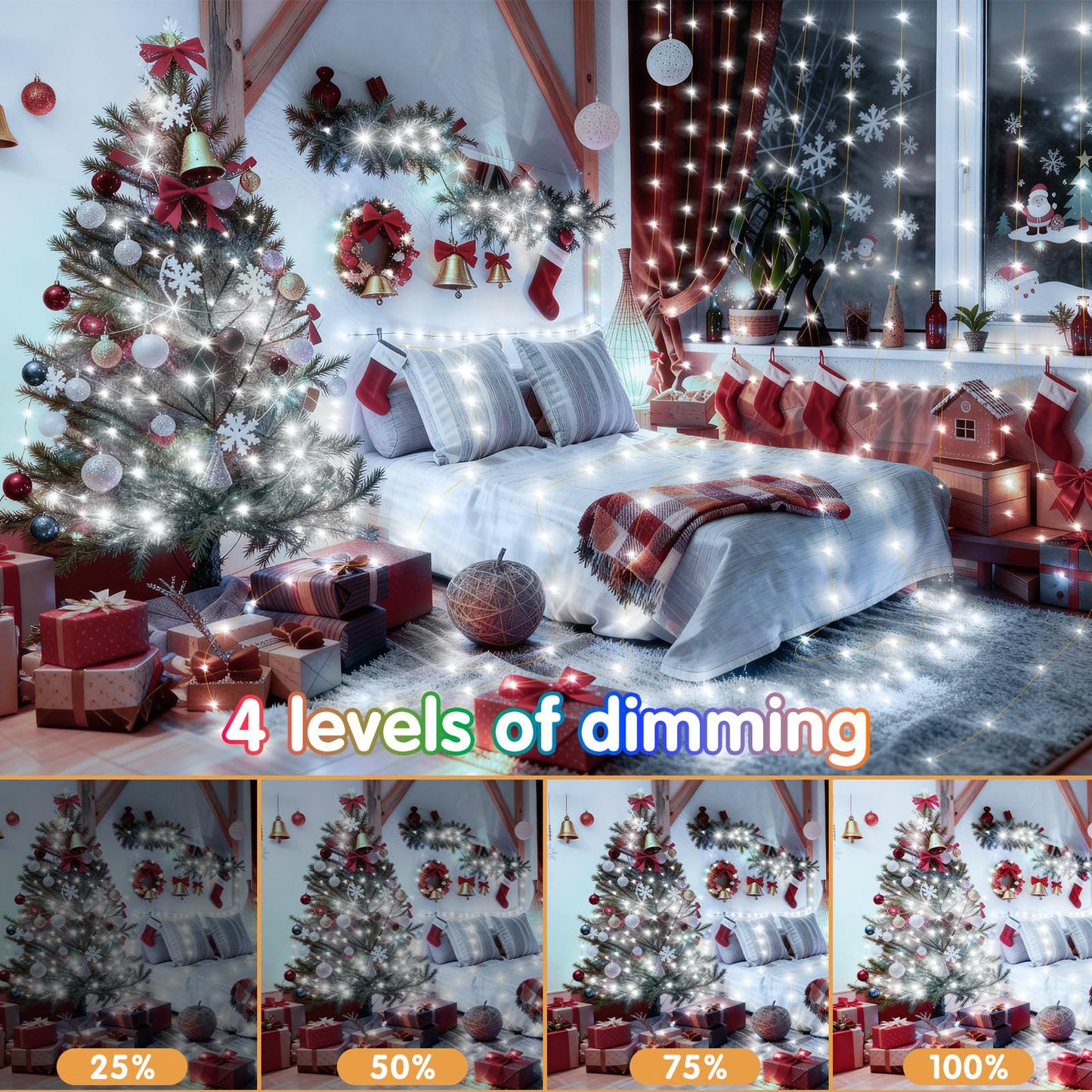 KNONEW 203FT Outdoor Christmas Fairy Lights Plug in,600 LED String Lights Outdoor Waterproof 8 Modes Memory Times for Wedding Bedroom Walls Garden Trees Decoration(Cool White)