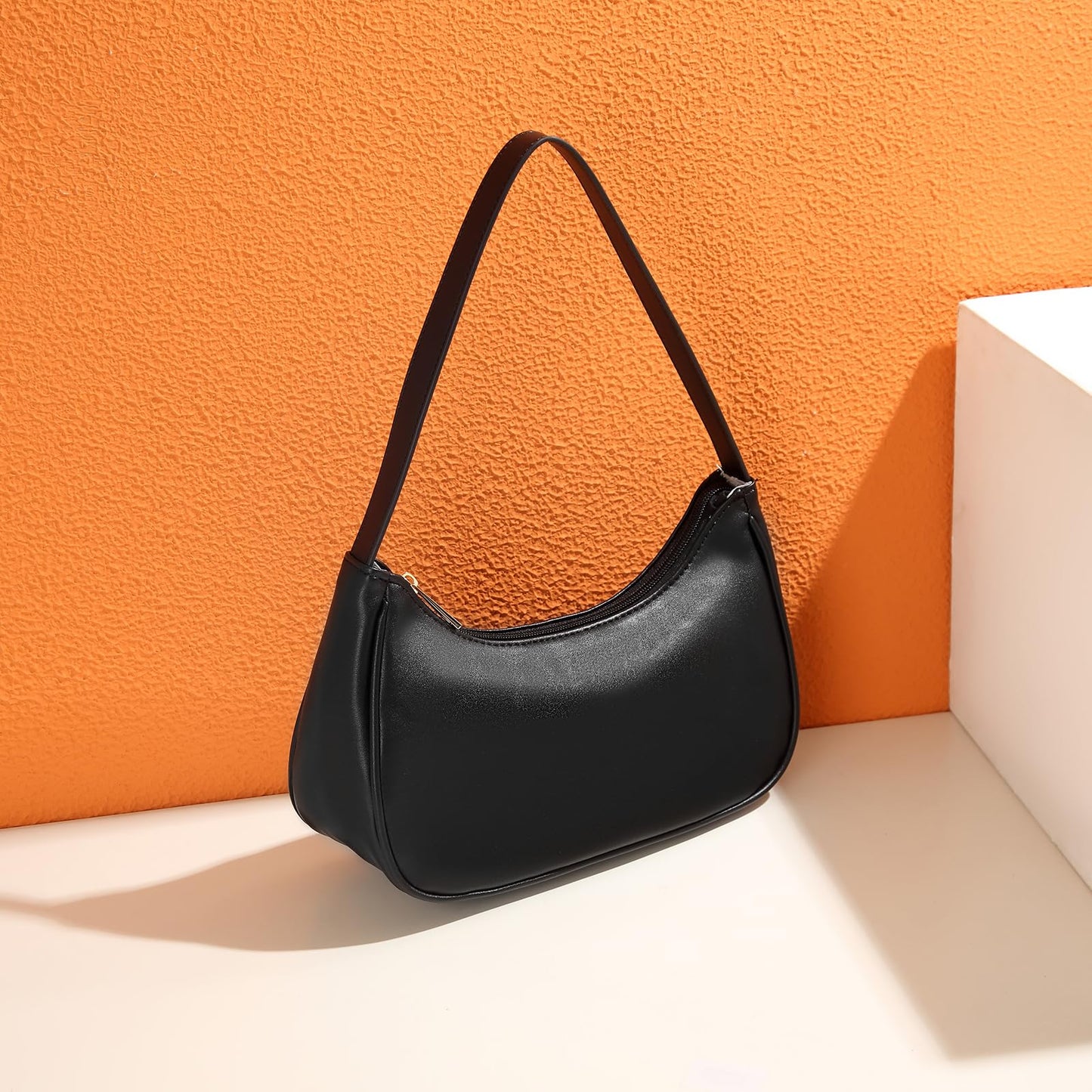 Afashor Shoulder Bags for Women Vegan Leather Hobo Sling Tote Handbag Retro Clutch Purse with Zipper Closure Black