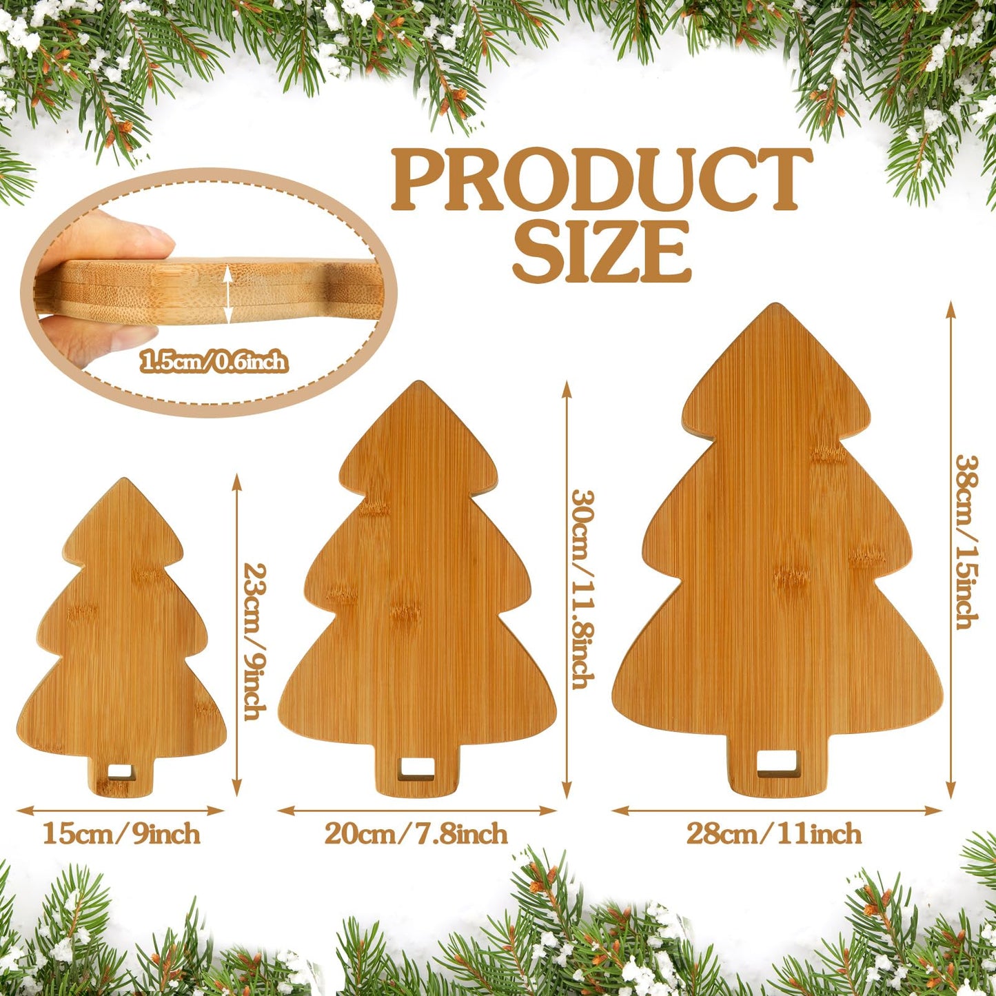 Sliner Set of 3 Christmas Tree Shaped Cutting Board Wood Serving Chopping Board Platter Wooden Butcher Block for Kitchen Decoration Cheese Vegetables Meat Fruit Salad Wine Holder Gift Home Wall Art