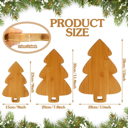 Sliner Set of 3 Christmas Tree Shaped Cutting Board Wood Serving Chopping Board Platter Wooden Butcher Block for Kitchen Decoration Cheese Vegetables Meat Fruit Salad Wine Holder Gift Home Wall Art