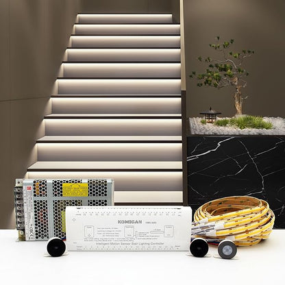 Intelligent Motion Triggered LED Stair Lighting Kit KMG-3233, 40" Cuttable LED Strip Light for Indoor LED Stair Lights (Cool White 6000K,12 Stairs)