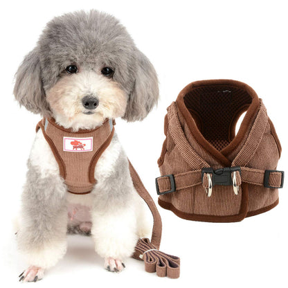Zunea Small Dog Harness and Leash Set No Pull Adjustable Reflective Step-in Puppy Boy Girl Vest Harnesses Soft Corduroy Mesh Padded for Pet Dogs Cats Chihuahua Brown S