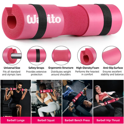 WALITO 8Pcs Barbell Pad Set for Hip Thrust - Squat Pad,Gym Accessories for Women with Bar Bad,Bench Press, with Gym Ankle Straps,Resistance Bands for Working Out,Lifting Strap,Carry Bag (1-Pink)