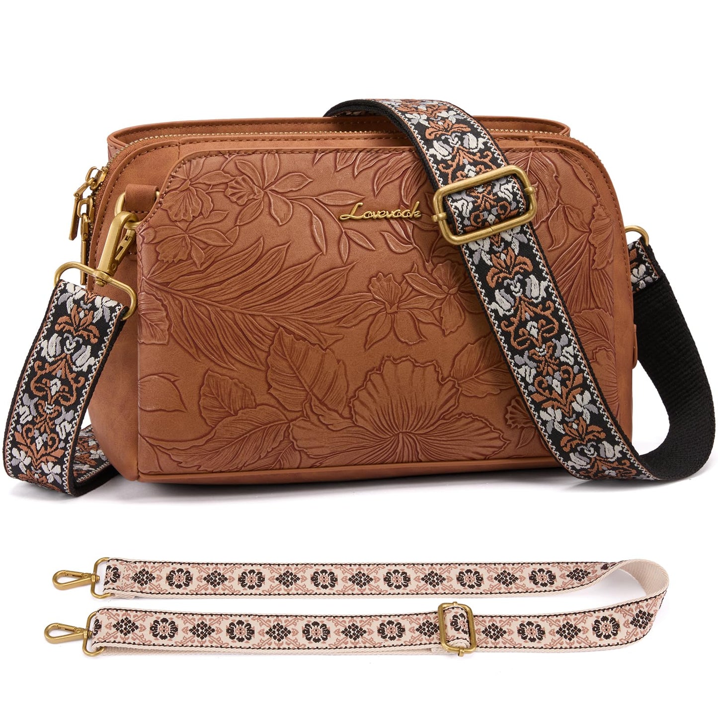 LOVEVOOK Crossbody Bags for Women with 2Pcs Adjustable Strap, Leather Small Purses with RFID Blocking Slots, Shoulder Handbag