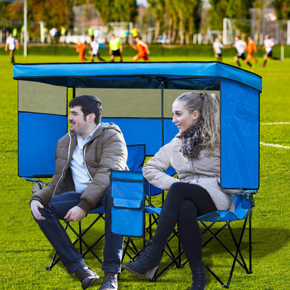 WTVIDAS Double Beach Chair with Canopy Shade Heavy Duty Camping Chairs with Cup Holder Folding Loveseat for Outside Lawn