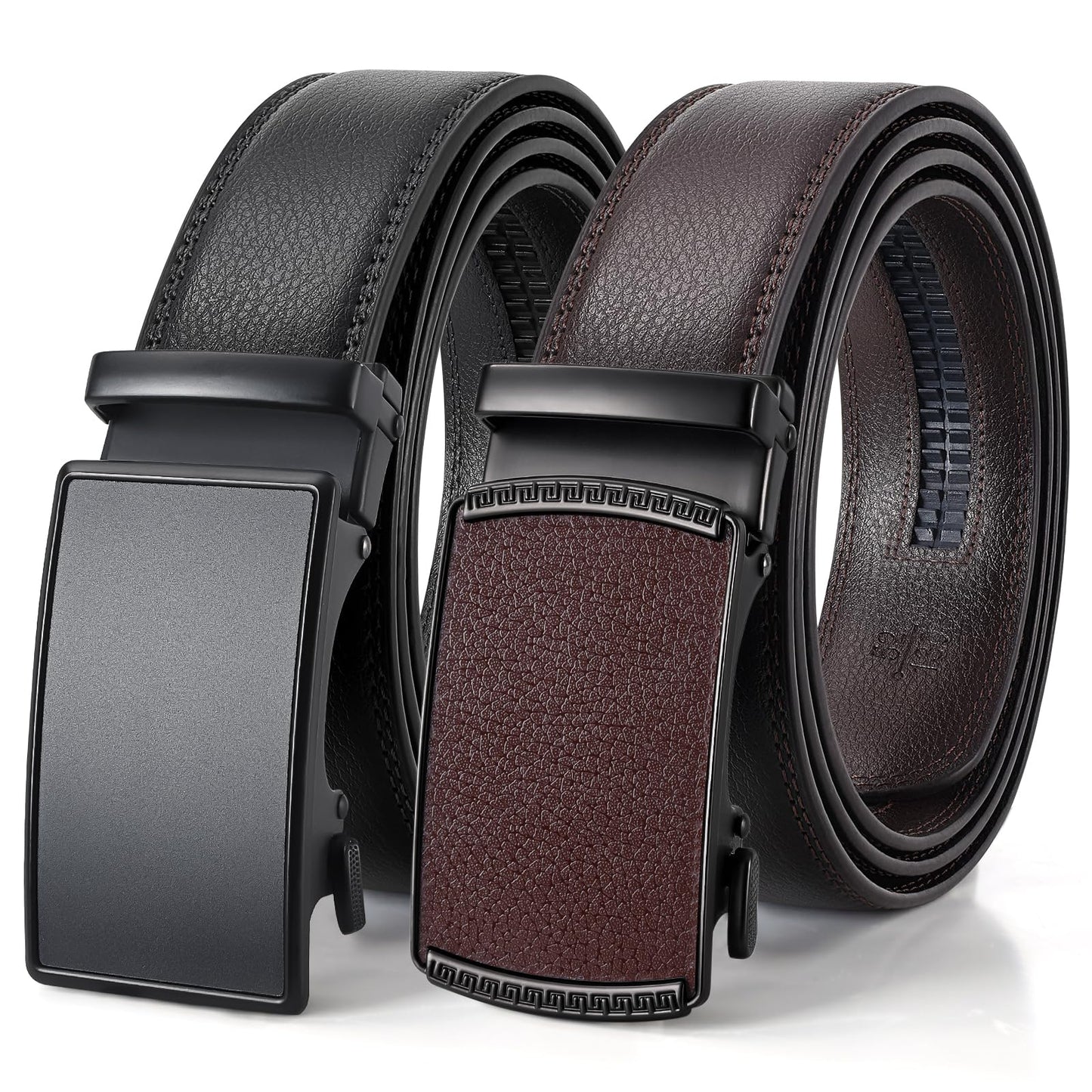 BELTROAD Ratchet Belts for Men- 2-Pack Men‘s Ratchet Adjustable Click Slide Belts for Dress Casual 1 3/8" Leather Belt Gift