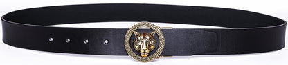 Old John leather Men's Luxury Gold Tiger Buckle 35-mm Italian Leather Belt (105cm/41.3inch(34-36), Black)