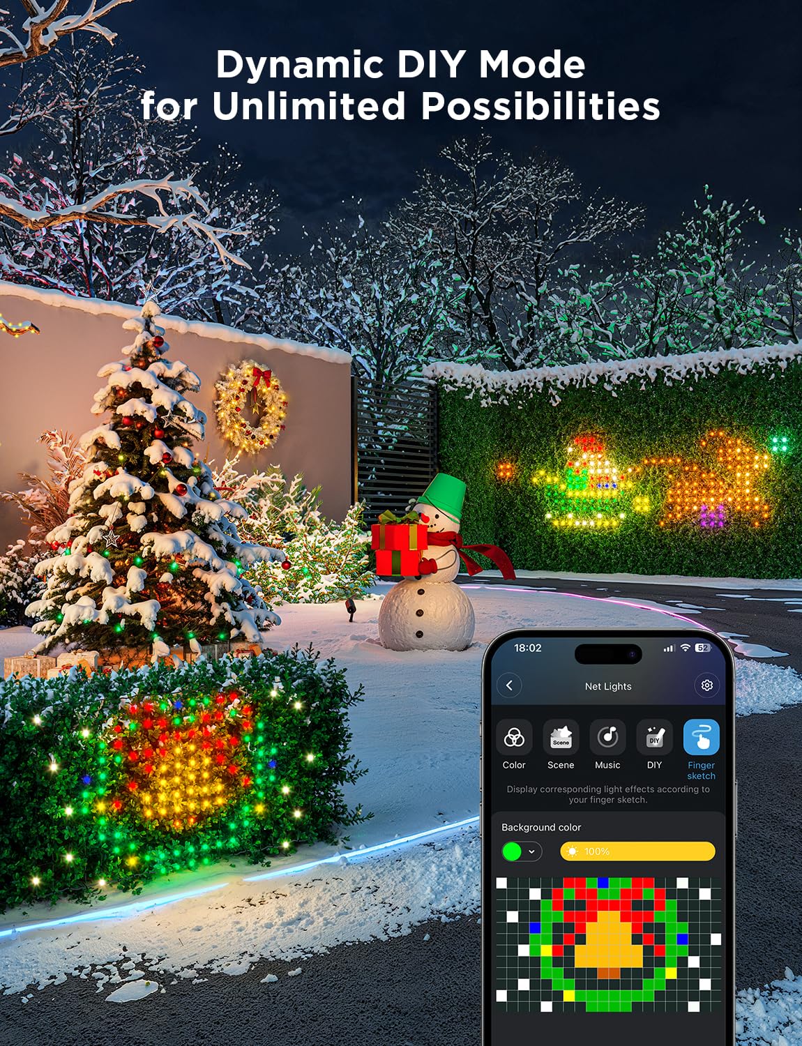 Govee Outdoor Net Lights, 2.8*9.4ft with RGBIC and DIY Functions, 480 LEDs Smart Net Lights with 64 Modes for Bush Patio Decor, Compatible with Alexa & Google Assistant, Outdoor Waterproof, Green Wire