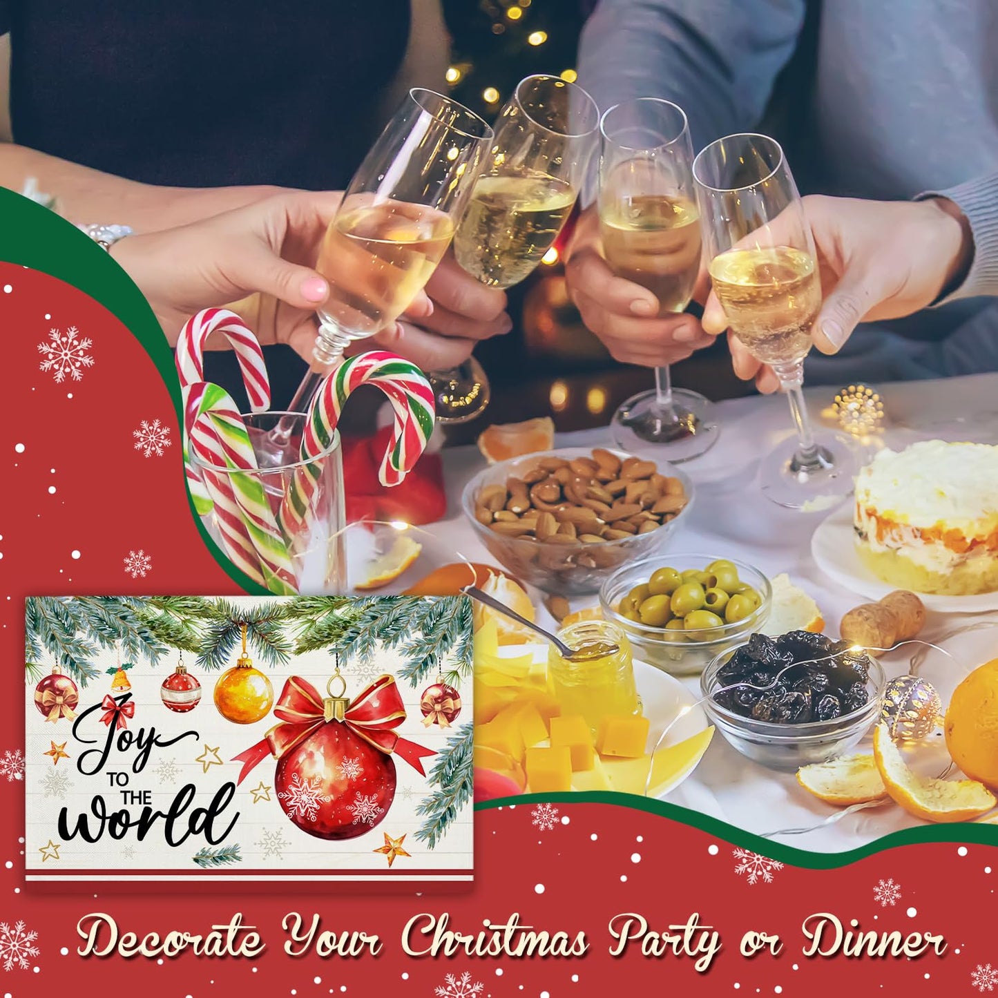 Christmas Baubles Placemats Set of 4 Winter Gifts for Christmas Women Rustic Holiday Placemats Decor for Xmas Party Outdoor Home Kitchen Dining Recyclable Table Mats 12x18 inch - DH724