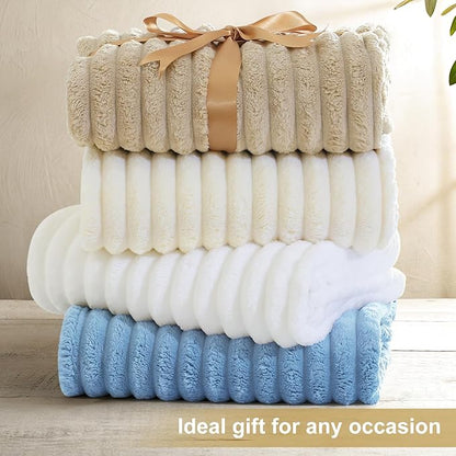decorUhome Soft Fleece Blue Blanket King Size for Bed, Cozy Fluffy Plush Flannel Large Striped Throws for Couch Sofa, Lightweight Decorative Fuzzy Blanket for Woman, 108x90 Inches