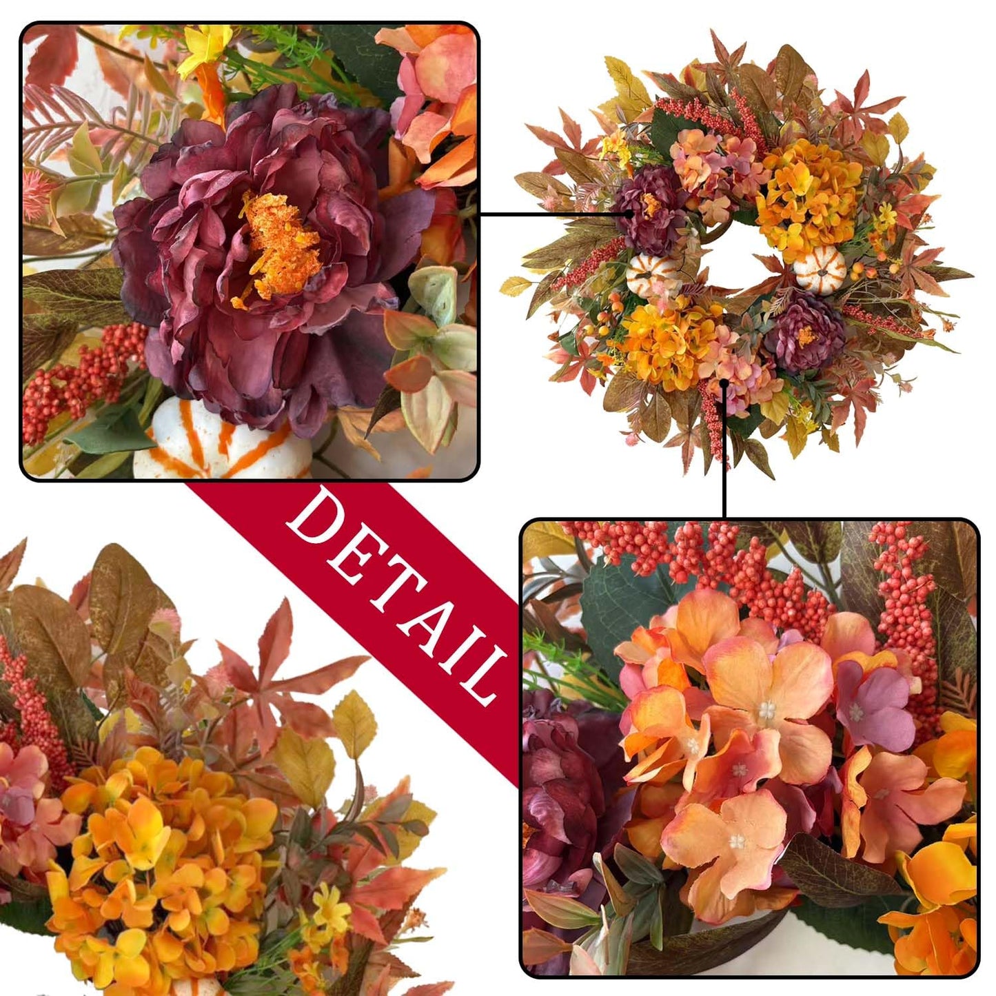 WANNA-CUL 24 Inch Fall Harvest Front Door Wreath Autumn Thanksgiving Decor