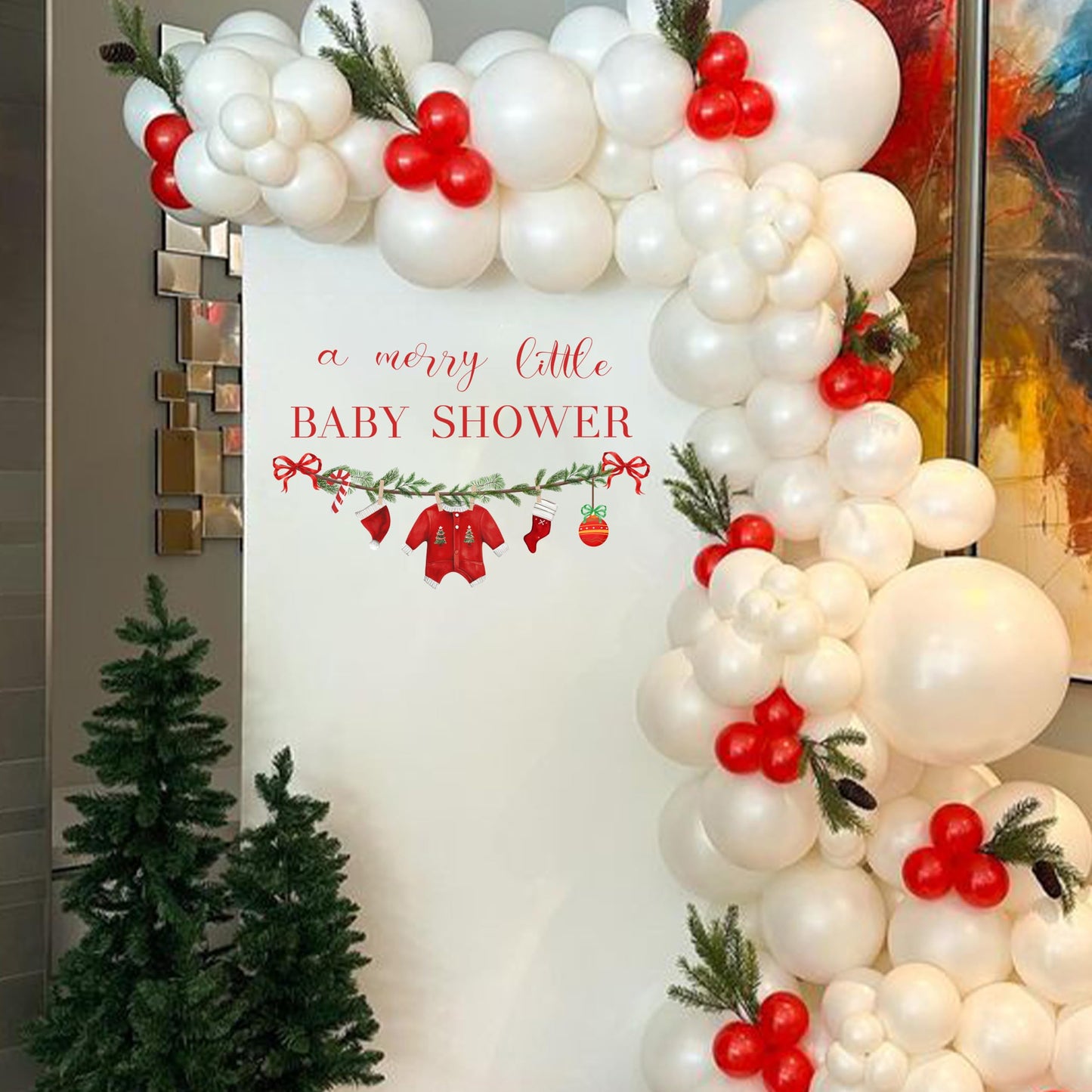 GIOGUK A Merry Little Baby Shower Decal - Merry Christmas Theme Baby Shower Party Decoration Wall Decal, Xmas Gender Reveal Party Supplies Wall Stickers, Christmas Sign Balloon Arch Decor Stickers