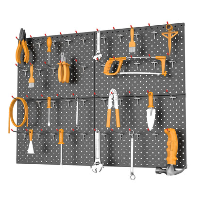 TORACK Metal Pegboard Panels and Hooks for Garage, Workbench, Shop, Shed Tool Organizer Peg Board with 1/8" & 1/4" Holes, Modular Wall-Mounted Pegboard with Pegboard Hooks(Black)