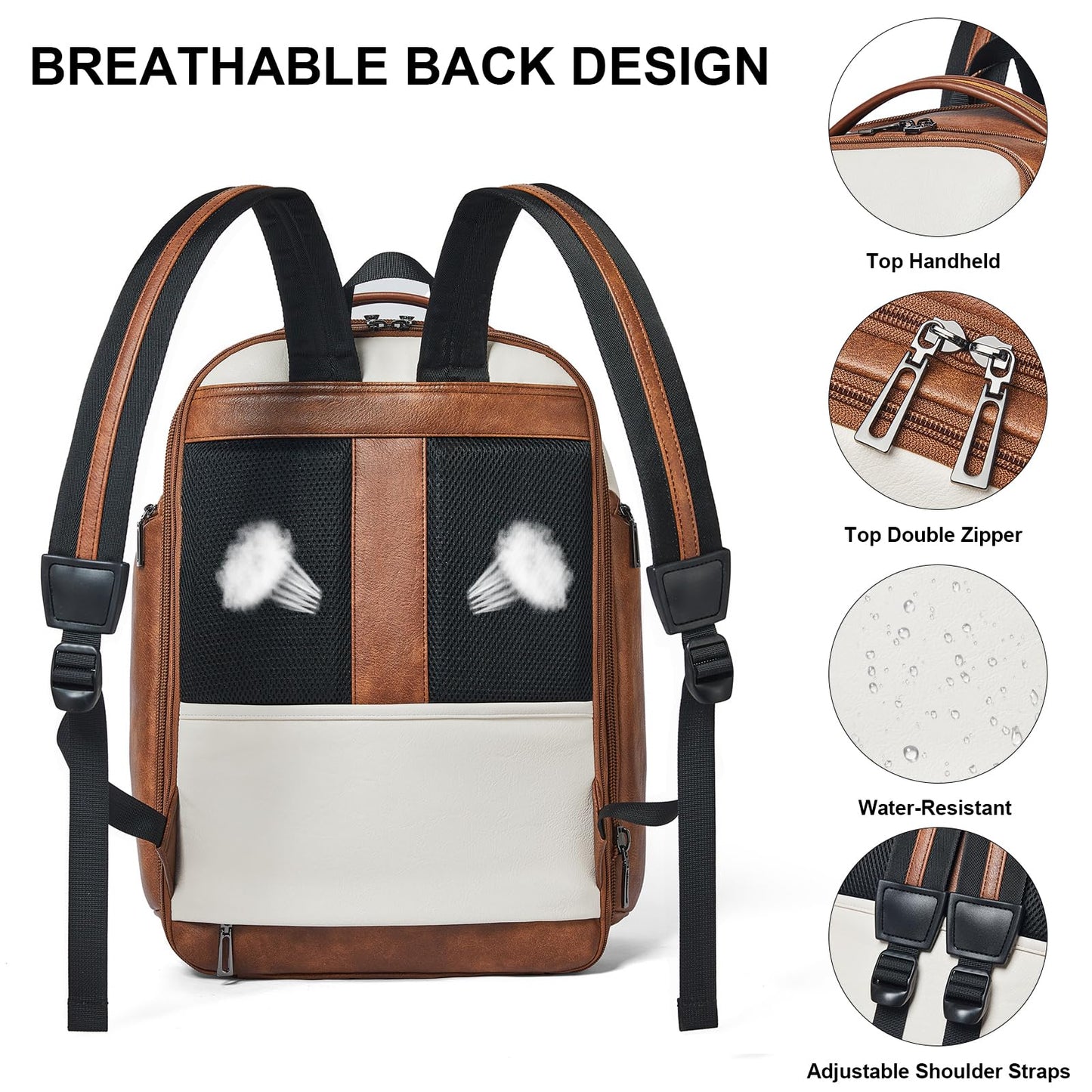 Shrrie Leather Backpack for Women, 17 Inch TSA Travel Backpack with USB Charger, 48L Expandable Large Capacity Computer Backpack Purse for Work Business Travel, Beige
