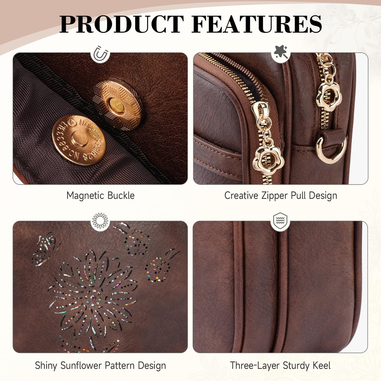 HAYRVANE Small Crossbody Bags for Women, RFID Phone Purse with Card Slots, Triple Compartments Lightweight Shoulder Bag