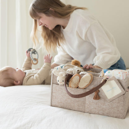 Lily Miles Baby Diaper Caddy Organizer, Nursery Storage Basket for Newborn Essentials, Neutral Gift for Baby Shower, Registry Must-Have, Car Organizer for Diapers and Wipes - Sand, Large