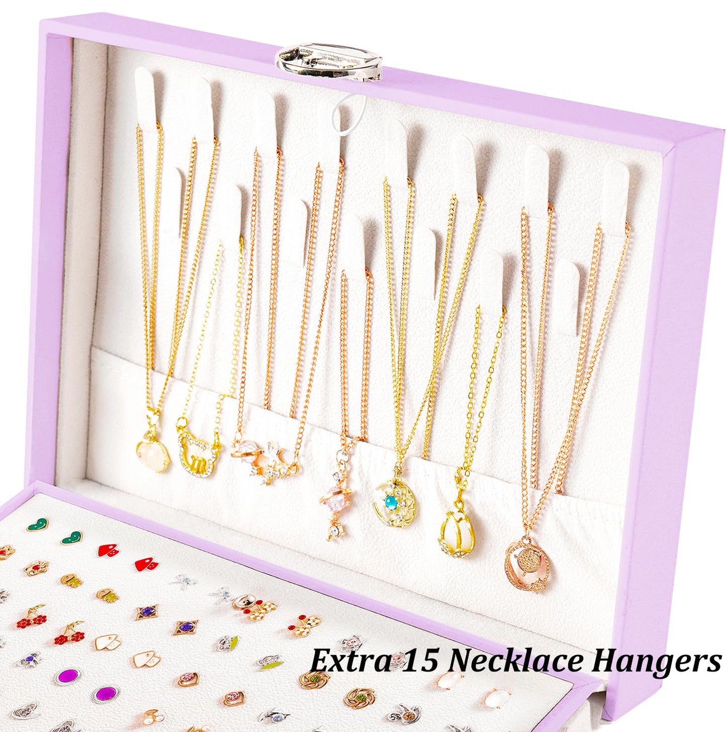 QBestry Earrings Jewelry Box for Girls, 5 Layers Jewelry Organizer with Earring Holder Organizer for Girls Earring Organizer Jewelry Boxes for Women Earrings and Necklaces Jewelry Box Organizer Violet