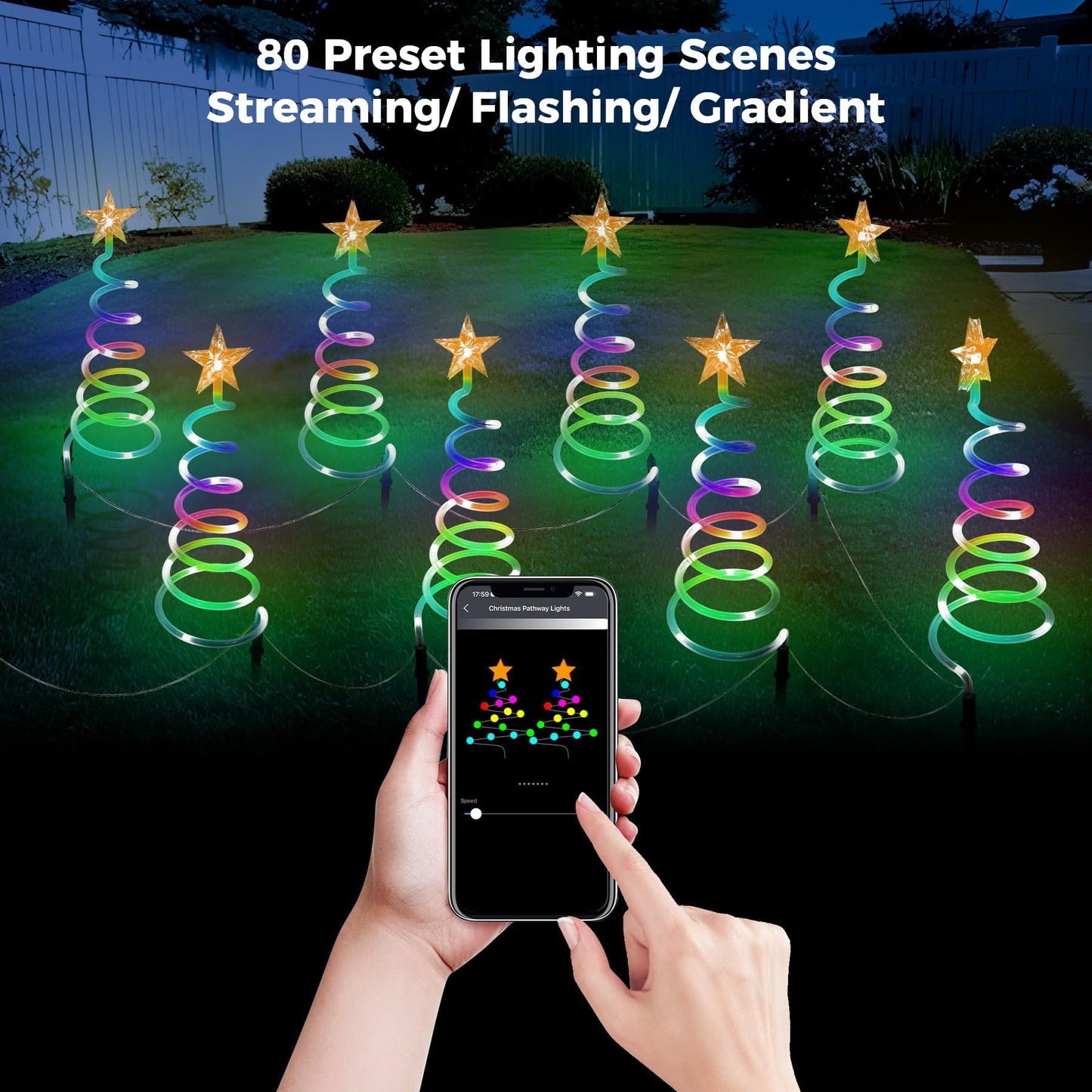 8 Pack Christmas Pathway Lights Outdoor, Spiral Christmas Tree Path Lights, Christmas Yard Decorations Outdoor, Spiral Lighted Christmas Tree for Yard-APP Control Music Schedule Waterproof 1.5FT*8