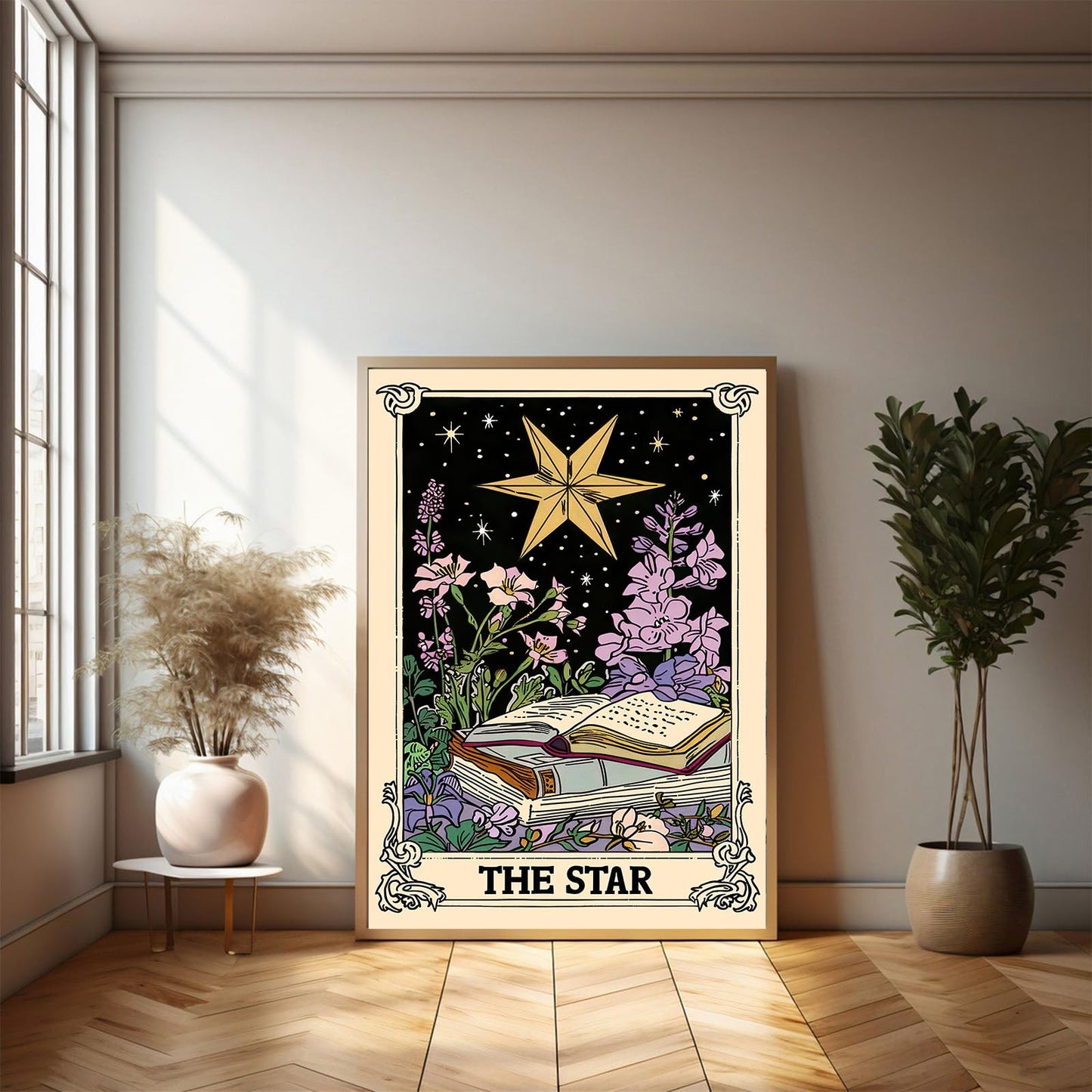 Retro Bohemian-style star Tarot card wall art aesthetics Astrology Tarot card magic bedroom aesthetics wall art decoration room bedroom living room 16x24inch Unframed